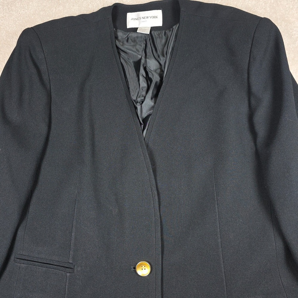 Jones New York Suit Blazer Jacket Womens 16 Gray Lined Single‎ Button Collarless